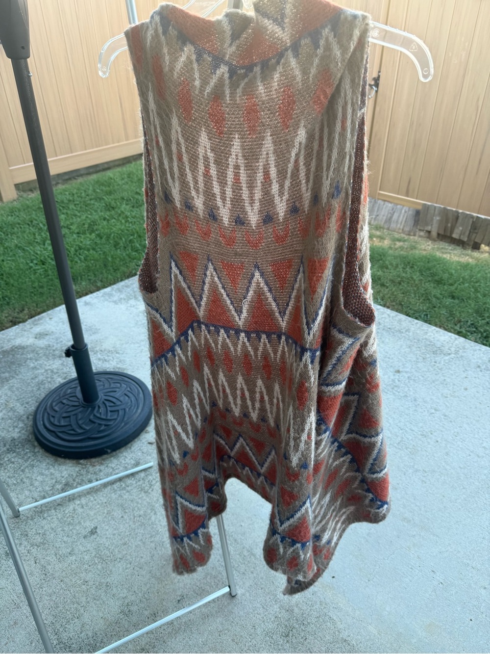 Umgee Open-Front Cardigan with Rust, Blue & Cream Pattern - Picture 2 of 2